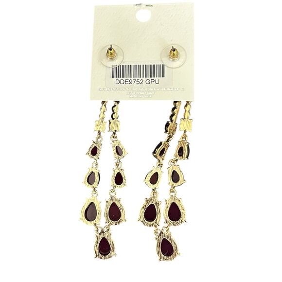 2 Mia Collection Earrings Burgandy White Gold Colors Stud Dangle Drop Long NEW - Picture 4 of 9